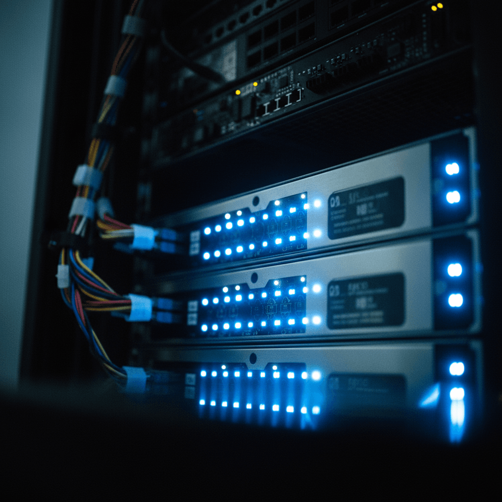 AWS infrastructure with illuminated server indicators